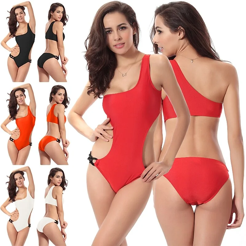 VS Design High Cut Out Sexy Monokini Swimsuit Acrylic Chain Swimwear Women One Piece Most Popular One Shoulder Beach Bathers Sporty Swim Shorts
