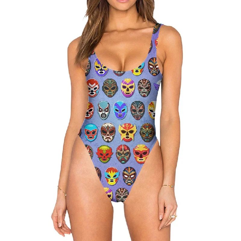 Lucha Libre Mask Swimsuit - High Legged Two-Piece Beachwear