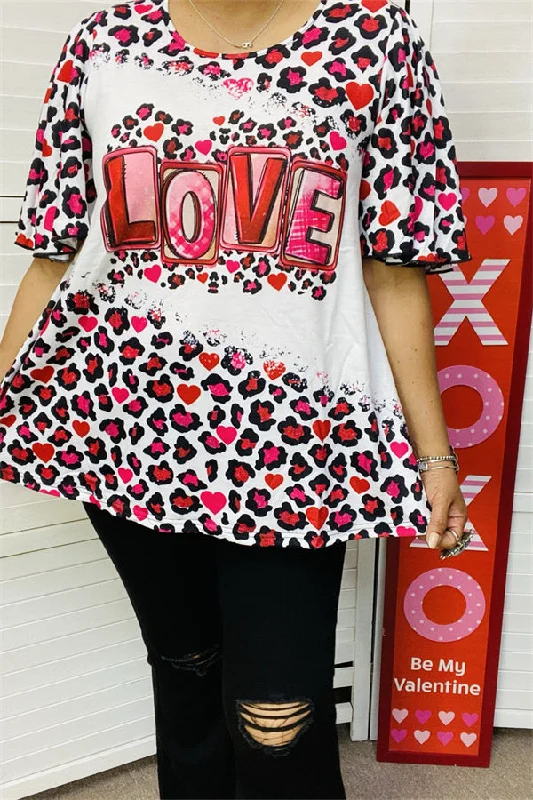 XCH14606 LOVE leopard printed short sleeve t-shirt-- Ribbed T-Shirt High Neck Heavyweight XCH14606 LOVE leopard printed short sleeve t-shirt-- Ribbed T-Shirt High Neck Heavyweight