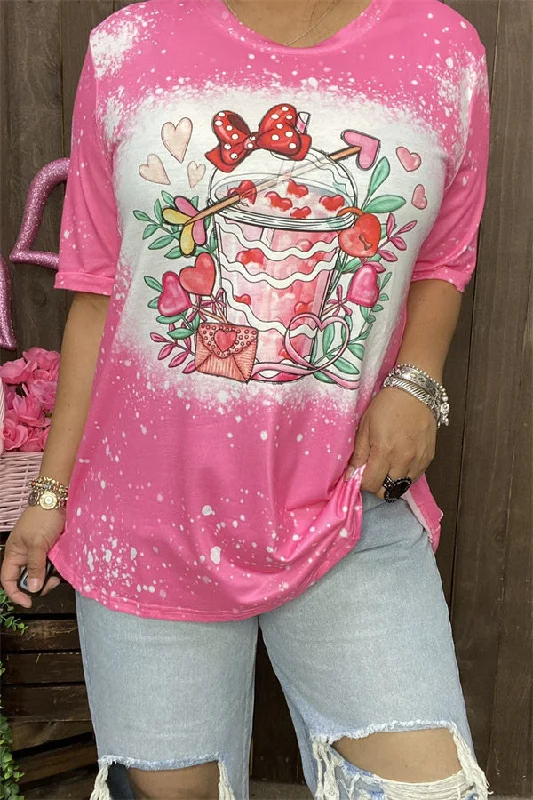 DLH13521 Mom and me Heart & bow print valentine short sleeve women fuchsia T-shirt-- Collared T-Shirt Boat Neck A-Line DLH13521 Mom and me Heart & bow print valentine short sleeve women fuchsia T-shirt-- Collared T-Shirt Boat Neck A-Line