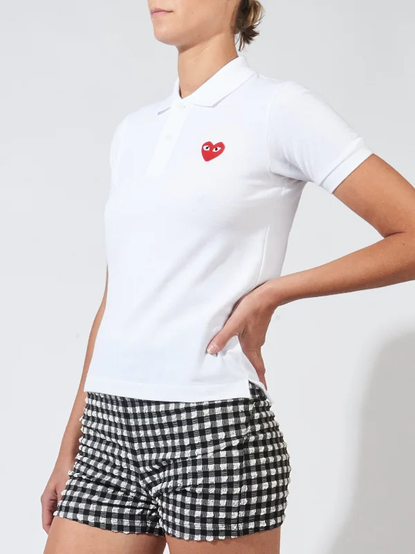 White Red Heart Play Polo S/S Shirt-- Chenille Fabric Brocade Fabric Lace Fabric