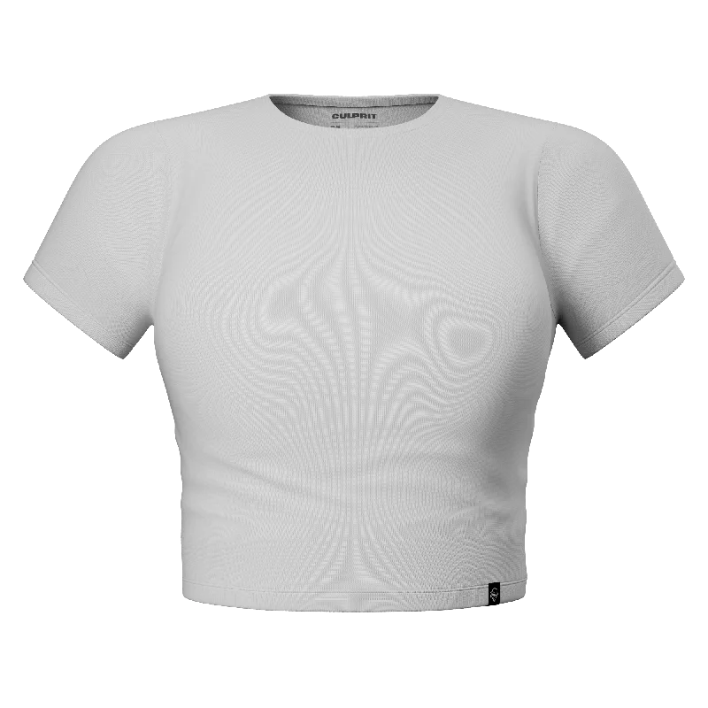 White Hot Solid Cropped T-Shirt-- V-Neck T-Shirt Long Sleeve Cotton