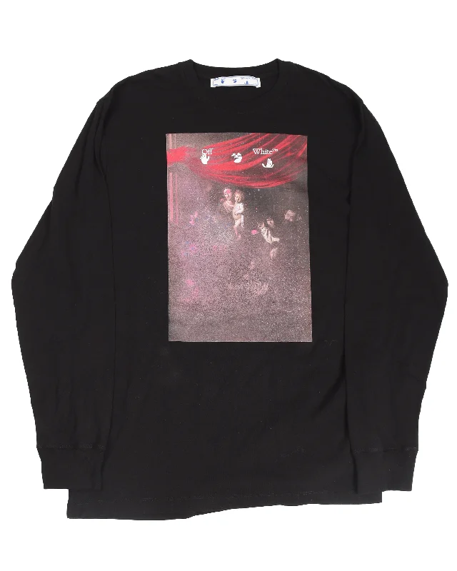 Caravaggio Print Logo L/S T-Shirt-- Front Pockets Side Pockets Patch Pockets