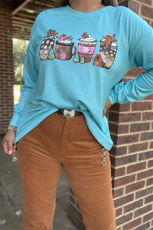 XCH15611 Gingerbread Christmas coffee tee-shirt long sleeve for Women-- Zippered Front Buttoned Front Snap Front XCH15611 Gingerbread Christmas coffee tee-shirt long sleeve for Women-- Zippered Front Buttoned Front Snap Front