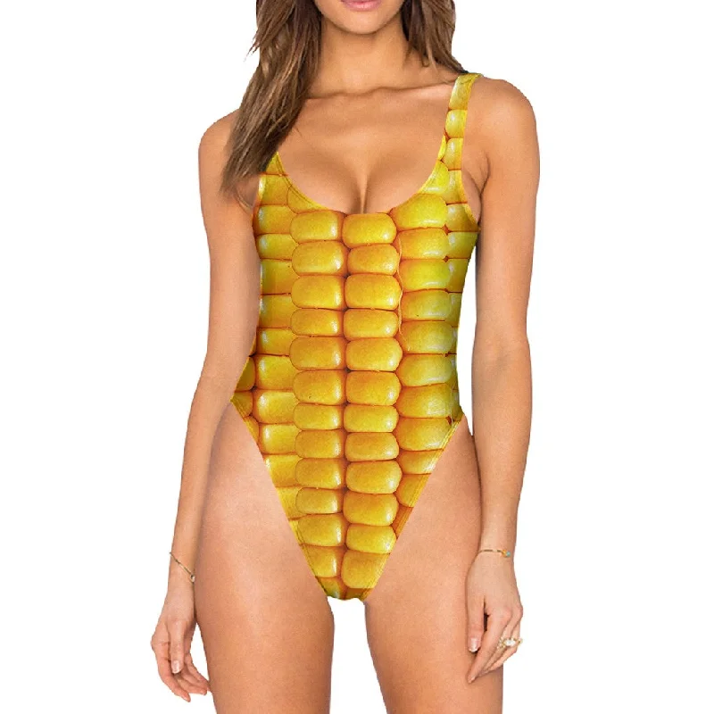Corn Cob Swimsuit - High Legged Sleek Racerback Swimsuit