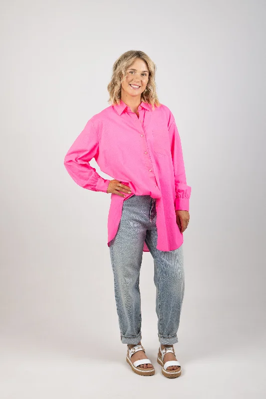 EXTRA OVERSIZED SHIRT FLUO PINK-- Rayon Velvet Corduroy