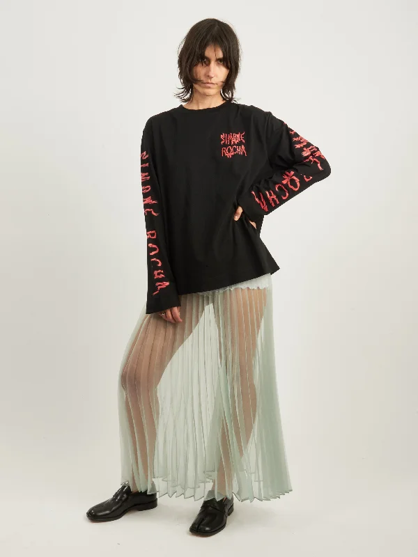 Black/Red L/S T-Shirt w/ Ribbon Logo Print-- Front Pockets Side Pockets Patch Pockets