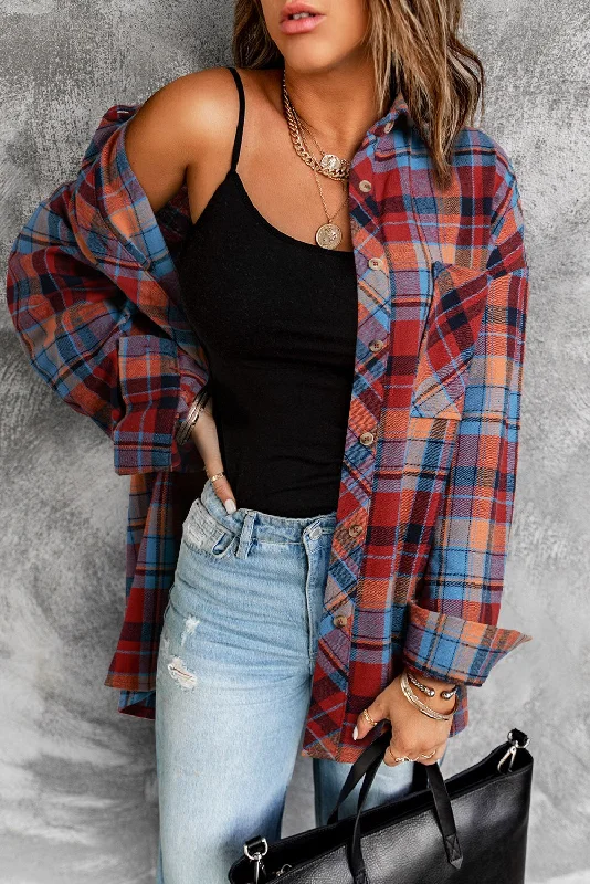 Flannel Shirt - Red-- Cashmere Blend Cotton Blend Poly Blend