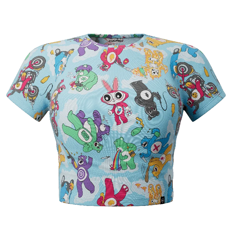 Don't Care Bears 🌈 Cropped T-Shirt-- Collared T-Shirt Boat Neck A-Line