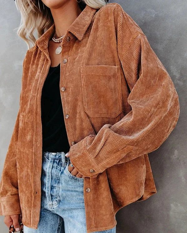 Hang On Loosely Caramel Corduroy Long Sleeve Shirt (Size Medium)-- Spandex Blend Rayon Blend Denim Blend Hang On Loosely Caramel Corduroy Long Sleeve Shirt (Size Medium)-- Spandex Blend Rayon Blend Denim Blend