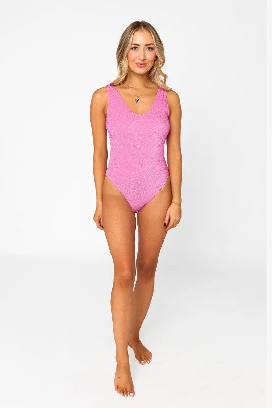 Carly One-Piece Swimsuit - Magenta Modern High-Waisted Swimsuit