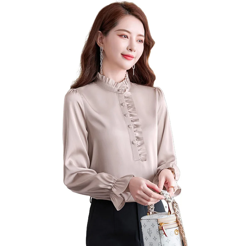 Wholesale Dropship OEM Fashion elegant Stand Collar Blouse With Work Wear Office Lady Female Tops Chemise Loose Style Shirt-- Beaded Sequined Faux Fur Wholesale Dropship OEM Fashion elegant Stand Collar Blouse With Work Wear Office Lady Female Tops Chemise Loose Style Shirt-- Beaded Sequined Faux Fur