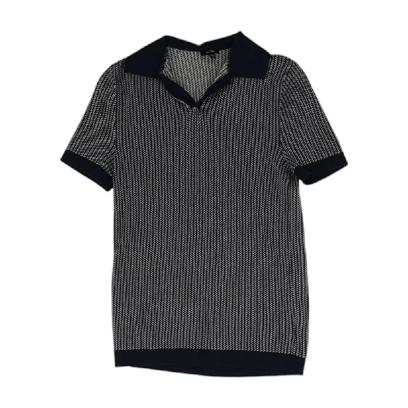 Navy MiscV Neck T-Shirt-- Mesh Blend Leather Blend Suede Blend