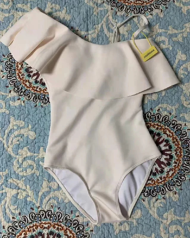 mohiass swimsuit, women's one-piece halter swimsuit, beige Sleek Racerback Swimsuit
