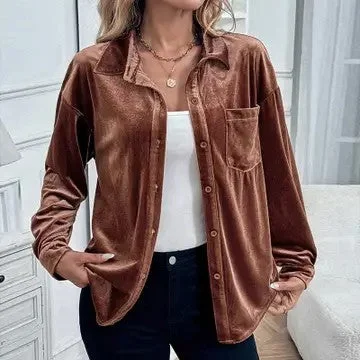 Morning Joe Coffee Brown Velvet Button Down Shirt-- Striped Floral Plaid