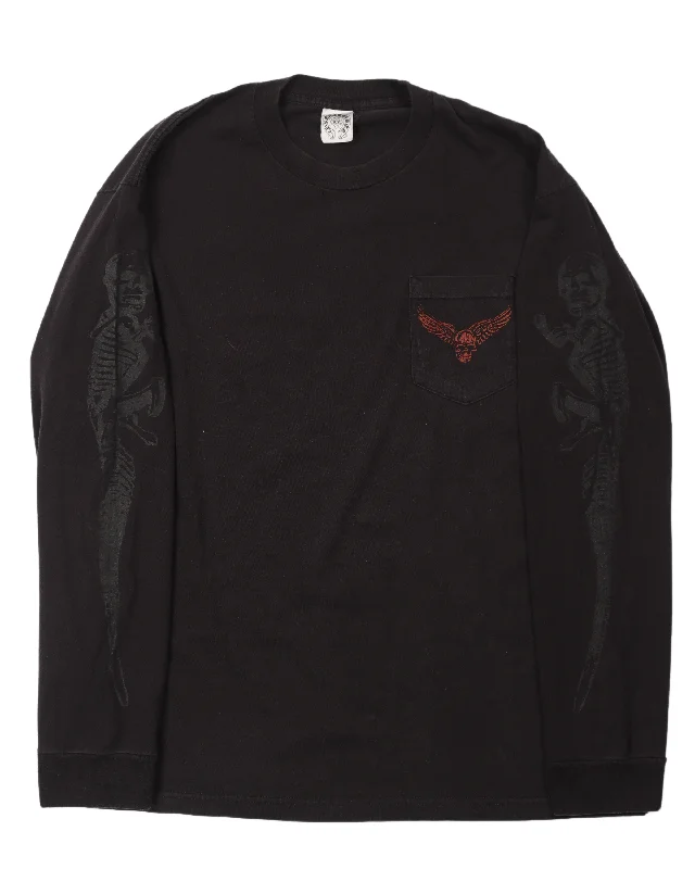 Vintage Foti Skull L/S T-Shirt-- Denim Fabric Leather Fabric Suede Fabric