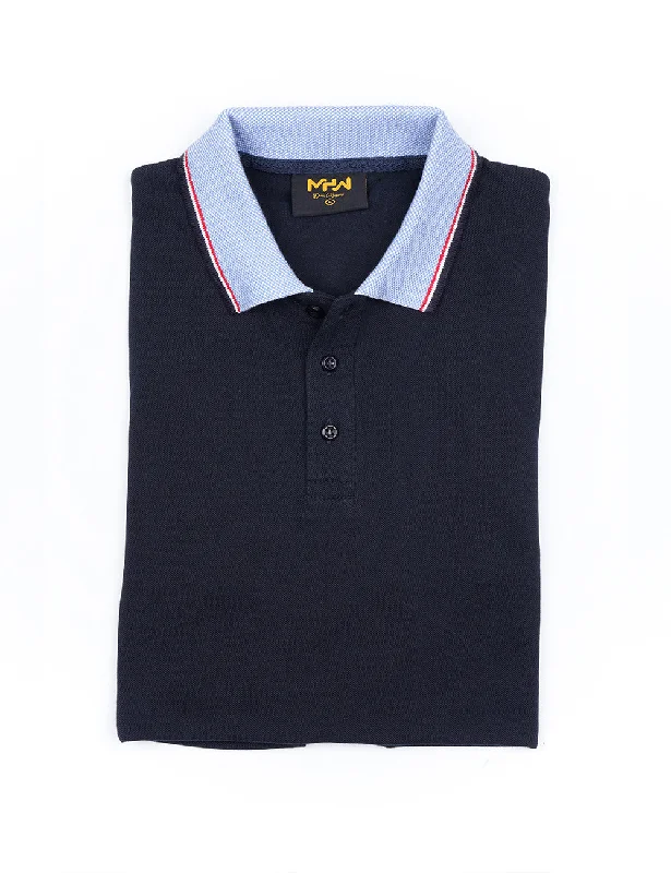 Navy Blue Contrast Tipping Polo Women Shirt-- Rayon Fabric Velvet Fabric Corduroy Fabric Navy Blue Contrast Tipping Polo Women Shirt-- Rayon Fabric Velvet Fabric Corduroy Fabric