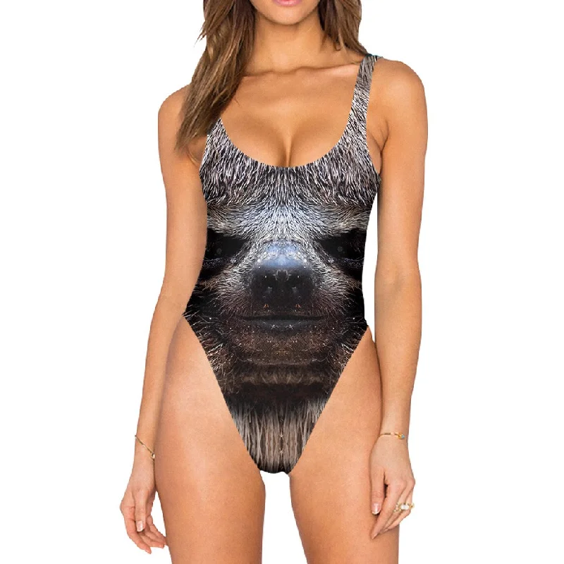 Happy Sloth Swimsuit - High Legged Sexy Monokini Swimsuit