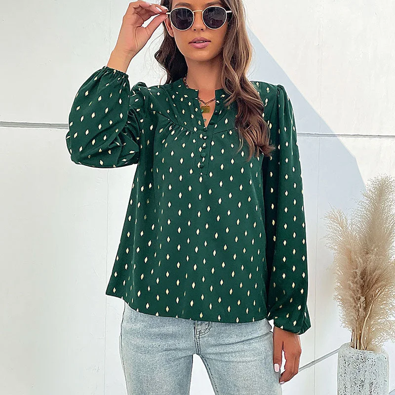 IKEARLAX Cross-border popular spring and autumn new Popular trade 2025 commuter women's clothing long-sleeved polka dot bronzing design shirt-- Welt Pockets Slit Pockets Flap Pockets IKEARLAX Cross-border popular spring and autumn new Popular trade 2025 commuter women's clothing long-sleeved polka dot bronzing design shirt-- Welt Pockets Slit Pockets Flap Pockets