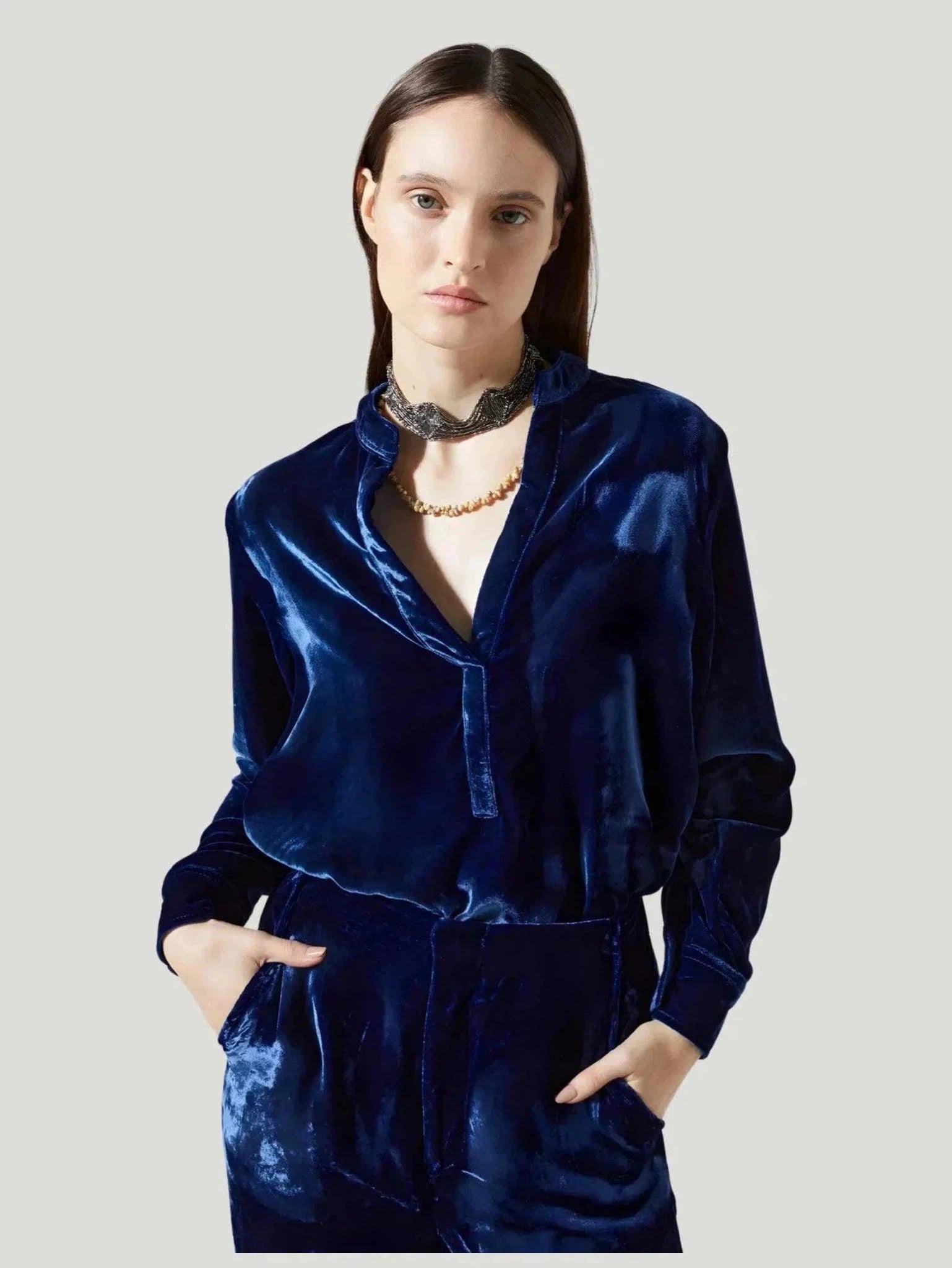 Lanhtropy Nikka Velvet Shirt-- Polka Dot Checkered Tartan