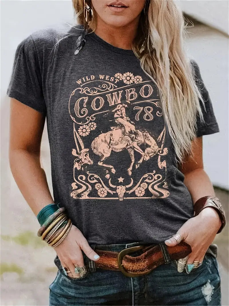 Vintage Cowboy T-Shirt for Women: Unique Retro Style Tops-- Modern Contemporary Chic Vintage Cowboy T-Shirt for Women: Unique Retro Style Tops-- Modern Contemporary Chic