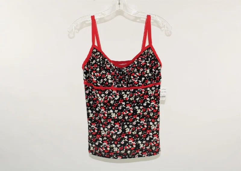 Catalina Black/Red Flowers Swimsuit Top | Size L Casual Swim Dress