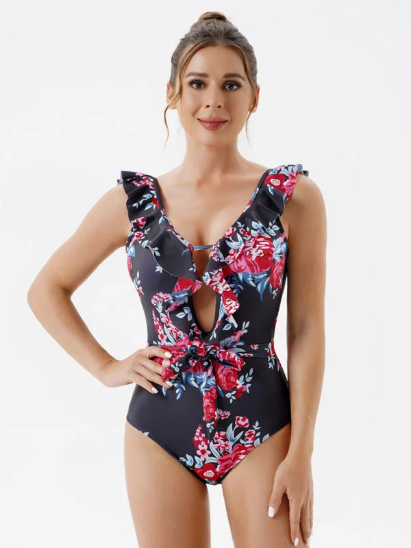 Blue Zone Planet | Skinny Backless Floral Print One Piece Swimsuit Quick-Dry Tankini Blue Zone Planet | Skinny Backless Floral Print One Piece Swimsuit Quick-Dry Tankini