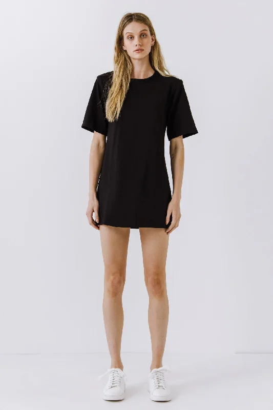 Endless Rose - Shoulder Pad T-Shirt Dress-- Boxy Fit Fitted Loose