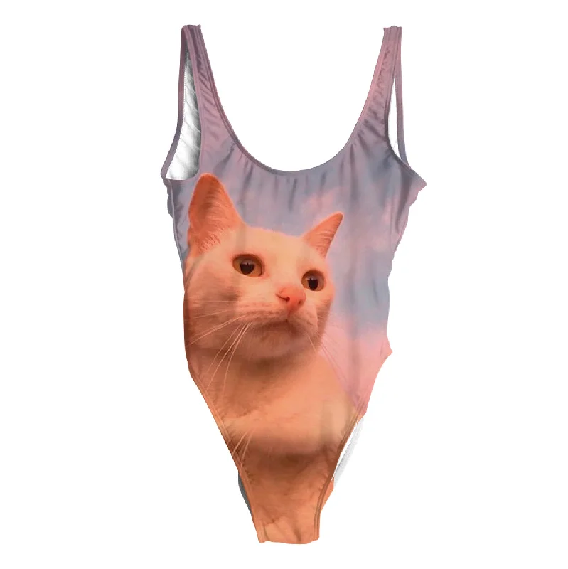 Thinking Cat Swimsuit - Regular Playful Pattern Swimsuit