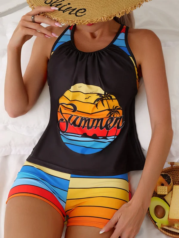 Blue Zone Planet | Beach Spa Vacation Boxer Vest Sports Contrast Color Swimsuit Suit Sporty Racerback Swimsuit Blue Zone Planet | Beach Spa Vacation Boxer Vest Sports Contrast Color Swimsuit Suit Sporty Racerback Swimsuit