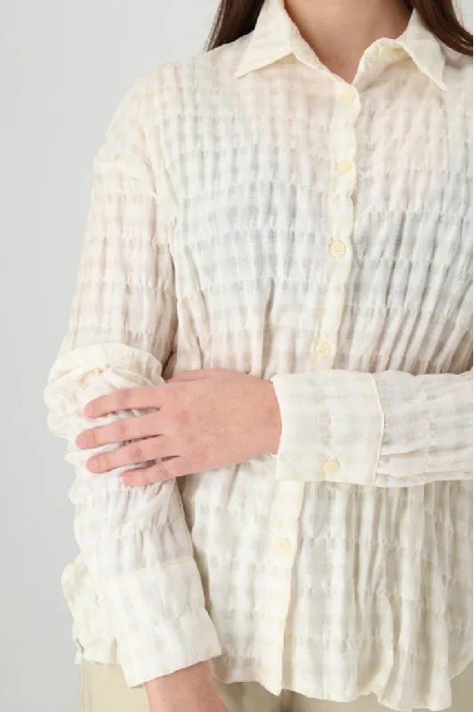 Mus & Bombon Oversized Long Sleeve Shirt - White Checked-- Fleece Nylon Spandex
