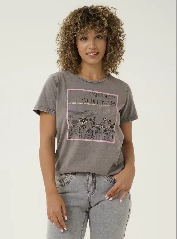 Riva Pink Wildflowers T-Shirt-- Notch Collar Peter Pan Collar Cowl Neck