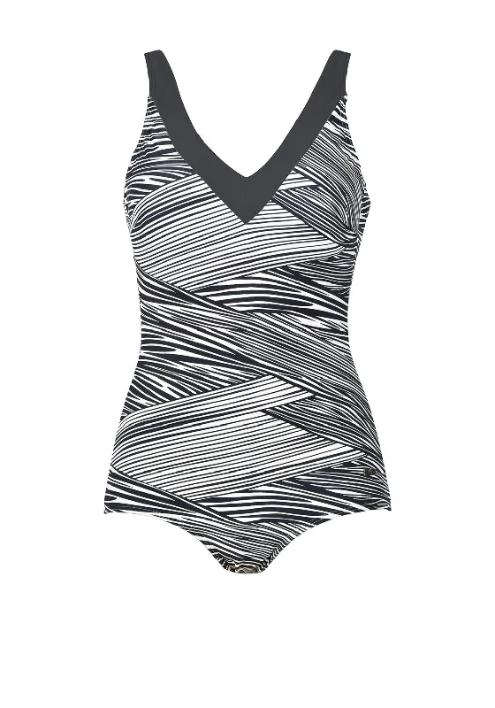 Naturana Body Contouring Zebra Print Swimsuit, Black Multi Floral Print Swimsuit