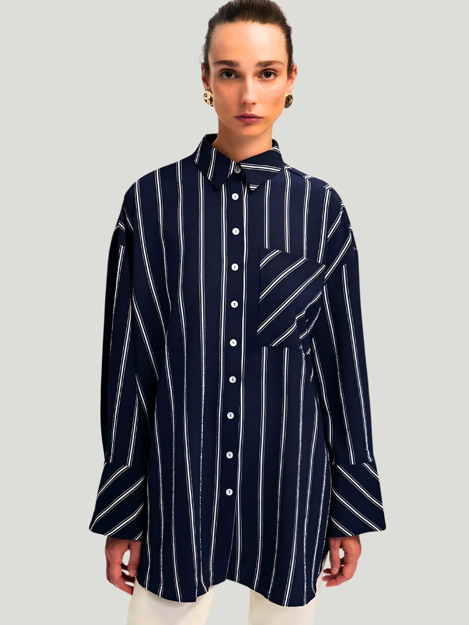 TOUCHÉ Striped Seersucker Shirt-- Chenille Fabric Brocade Fabric Lace Fabric
