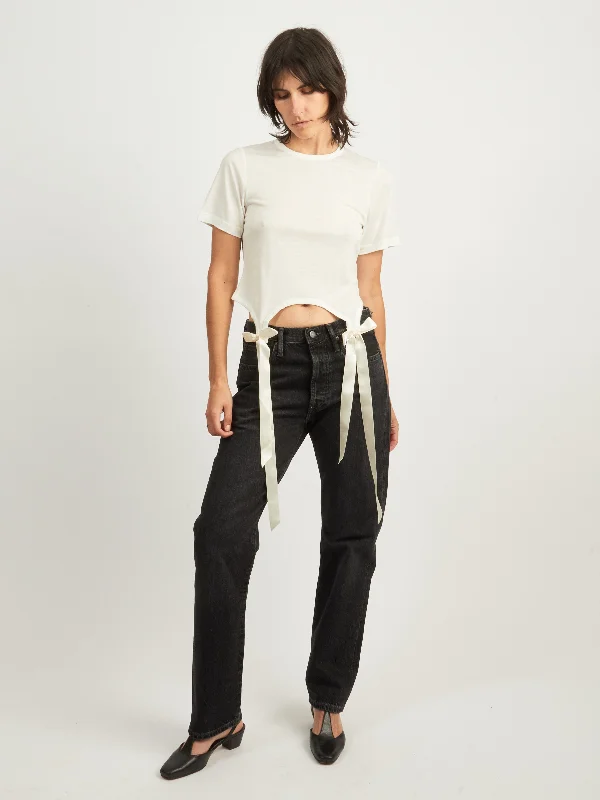 Ivory Easy T-Shirt W/Bow Tails-- Zippered Front Buttoned Front Snap Front