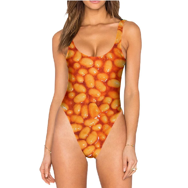 Baked Beans Swimsuit - High Legged Monokini Swimsuit Design