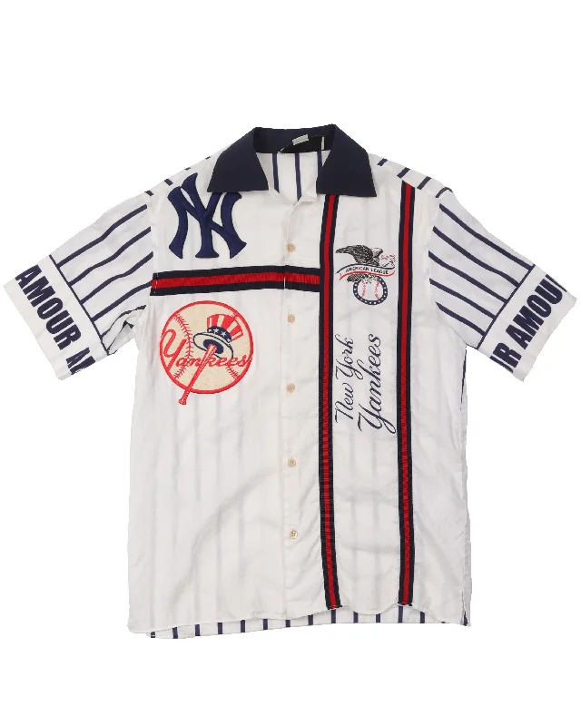 New York Yankees Embroidered Shirt-- Solid Print Embellished