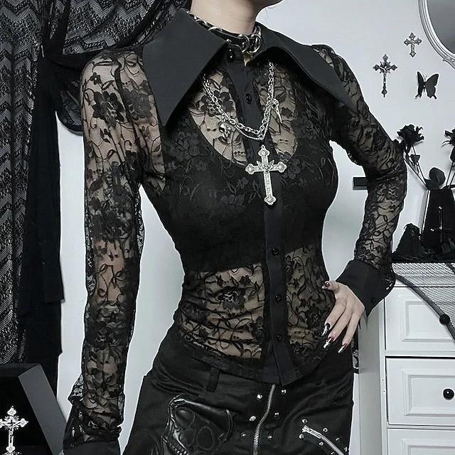 Goth Girl Gothic Lolita Sexy Y2K Year 2000 Blouse / Shirt Masquerade Women's Costume Vintage Cosplay Party / Evening Blouses Masquerade-- Polka Dot Checkered Tartan Goth Girl Gothic Lolita Sexy Y2K Year 2000 Blouse / Shirt Masquerade Women's Costume Vintage Cosplay Party / Evening Blouses Masquerade-- Polka Dot Checkered Tartan
