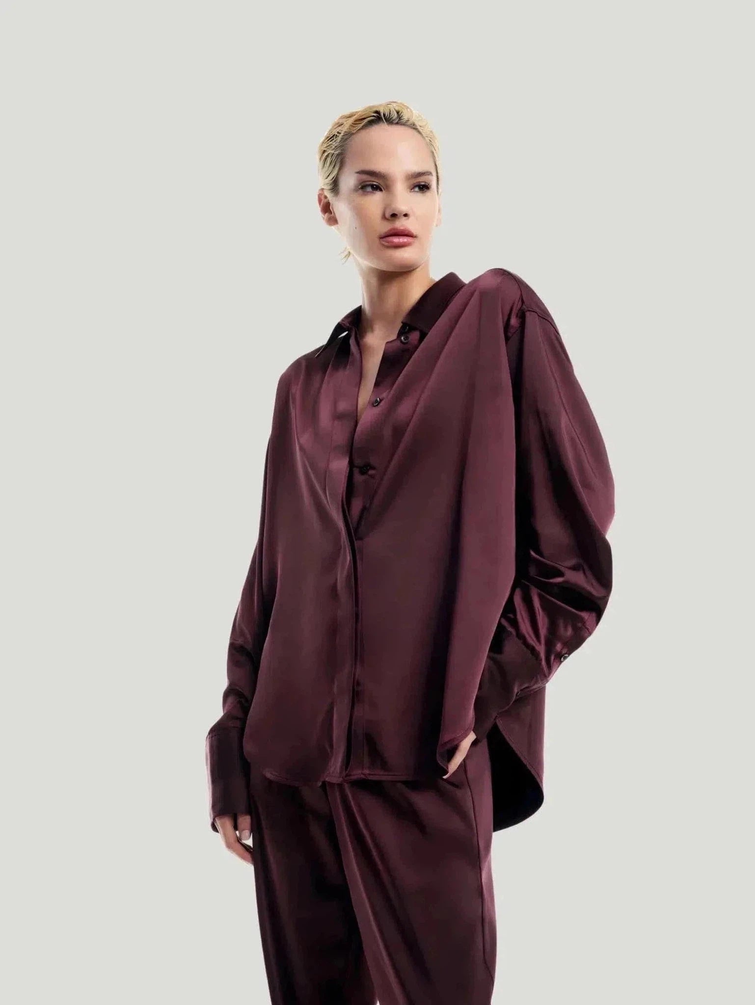 GOOD AMERICAN Satin Washed Shirt-- Lace Blend Ribbed Blend Corduroy Blend