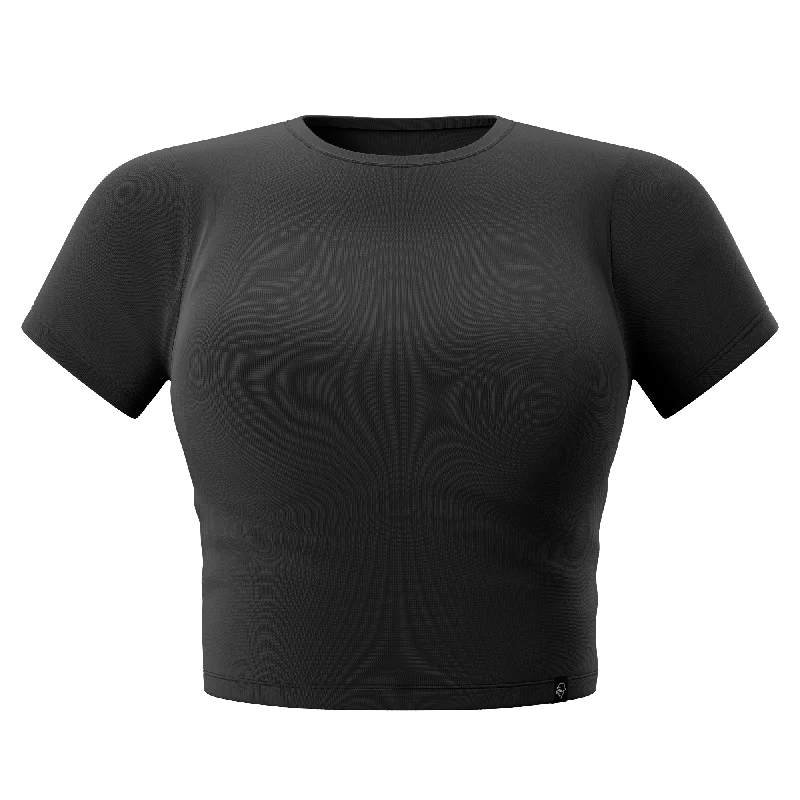 Stealth Black 🥷 Cropped T-Shirt-- Notch Collar Peter Pan Collar Cowl Neck