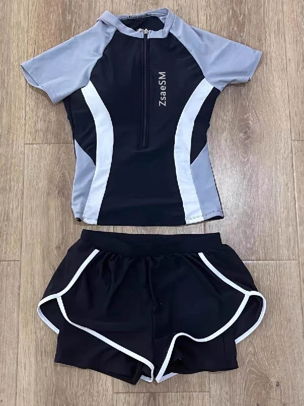 ZsaeSM Swimwears, women's swimsuit two-piece loose fitting short sleeved set paired with shorts Chic Beach Cover-Up