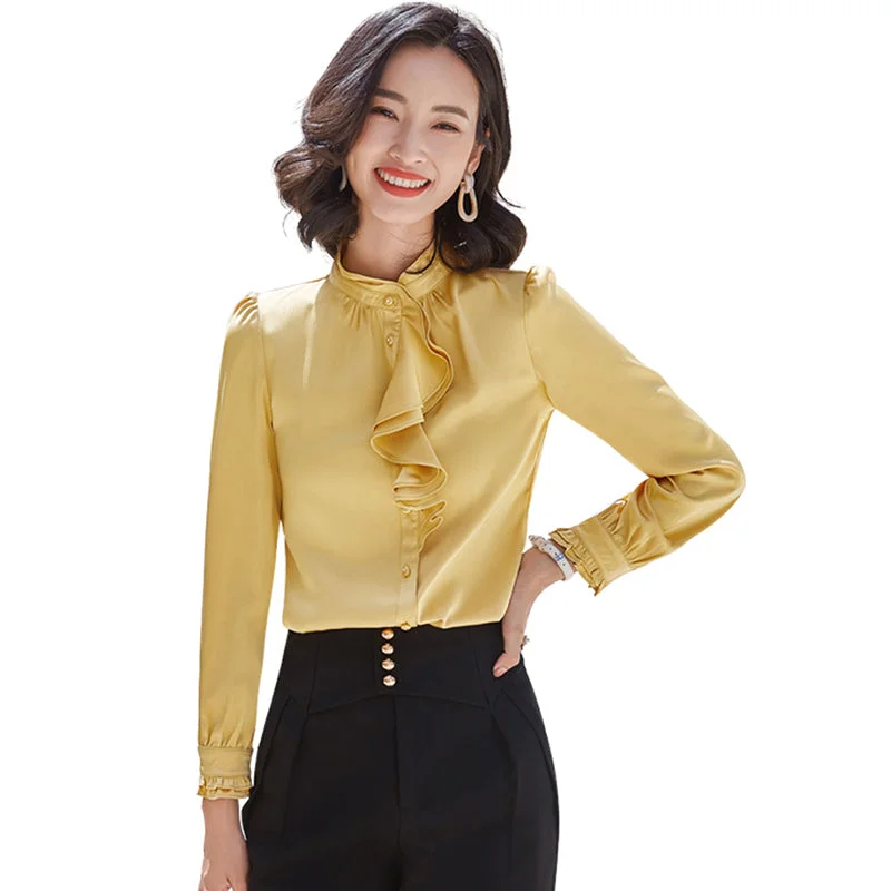 Wholesaler fashion Ruffles shirt women Stand Collar long sleeve blouse office ladies formal Loose plus size tops-- Fashionable Trendy Casual Wholesaler fashion Ruffles shirt women Stand Collar long sleeve blouse office ladies formal Loose plus size tops-- Fashionable Trendy Casual