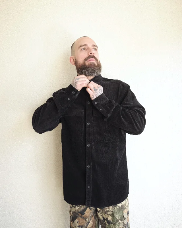 Cord Overshirt, Black-- Front Pockets Side Pockets Patch Pockets