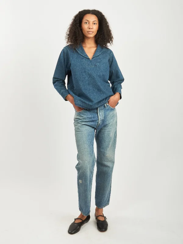 Indigo US Navy Denim Work Shirt-- Iron Safe Non-Iron Wrinkle Free