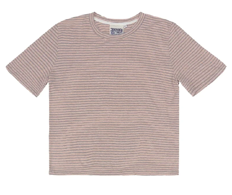 Jungmaven Cropped Silverlake Striped Tee Shirt- Multiple Colors-- Spandex Blend Rayon Blend Denim Blend