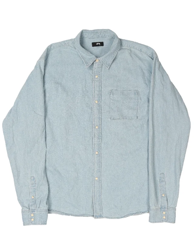 Flower Embroidery Denim Shirt-- Mesh Fabric Canvas Fabric Denim Fabric