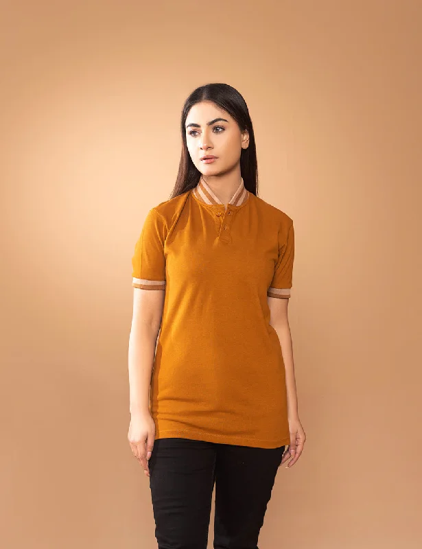 Yellow Mustard Women Polo Shirt-- Nylon Fabric Polyester Fabric Spandex Fabric