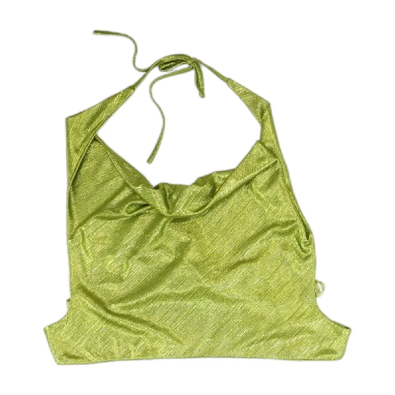 Green Solid Cropped T-Shirt-- Sequined Glittery Shiny