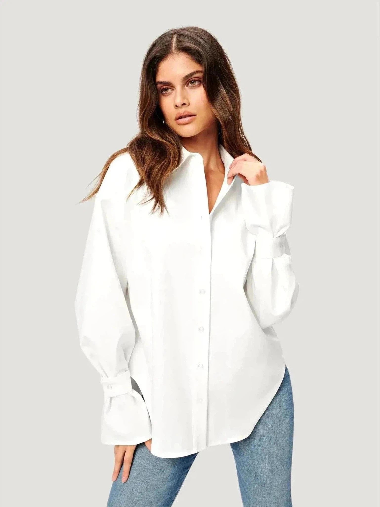 GOOD AMERICAN Tabbed Poplin Shirt-- Print Jacquard Patchwork