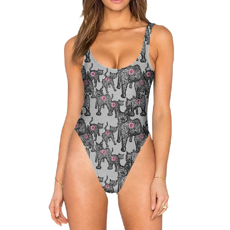 Cat Butts Fish Swimsuit - High Legged Chic Swimsuit Cover-Up